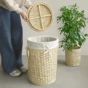 세탁실 의류수납 빨래통 라탄 바구니 세탁함 뚜껑형 정리수납함 세탁바구니 라탄가구