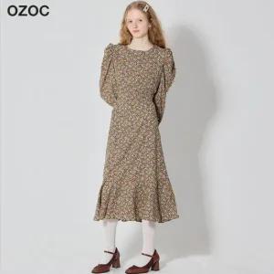 OZOC)] 퍼프 소매 플로럴 원피스  택가격  87000원)