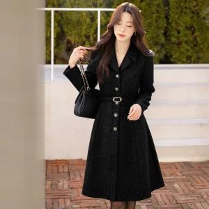 [시크라인] (~XXL까지)(기장선택) 자이온 트윙클 트위드 플레어 벨트 원피스 겨울 하객룩 격식룩 연말룩 빅사이즈