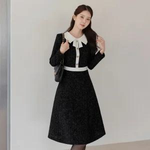 [시크라인] (~XXL까지) 아투벨 리본 카라 트위드 원피스 겨울 데이트룩 하객룩 모임룩 격식룩 연말룩 빅사이즈
