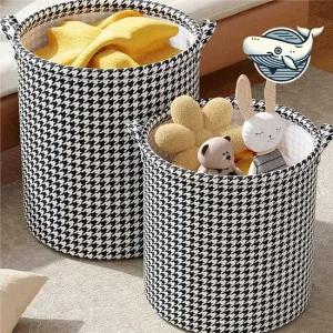패브릭 수납 바구니 접이식 다용도 체크무늬 라탄바구니 수납바구니 바스켓 라탄트레이
