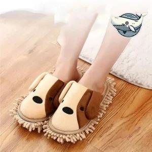 귀여운 강아지 실내 청소 슬리퍼 편안한 홈 청소포 극세사 거실화 거실실내화 청소걸레