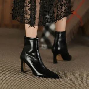 스판 여성 앞지퍼 앵글 겨울 워커 워커힐 여자미들 앵클 부츠 힐 여성워커