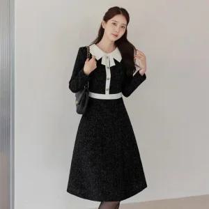 XXL까지) 아투벨 리본 카라 트위드 원피스 겨울 데이트룩 하객룩 모임룩 격식룩 연말룩 빅사이즈