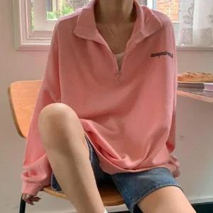 기모 여성 오버사이즈 반집업 티셔츠 여자상의 긴팔 패션 겨울