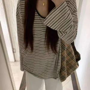 컴포트 여성 스트라이프 긴팔 티셔츠 겨울 여자상의 패션