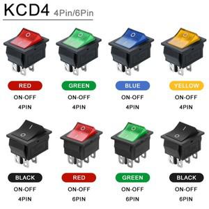 5PCS KCD4 로커 스위치 On Off Led 4 16A 250V 소형 6Pin 빛 2 램프 10A