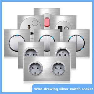 유럽 FR LED 벽 조명 스위치 소켓 1 2 3 4 갱 2way On/Off 알루미늄 합금 라운드 버튼 가정용 패널