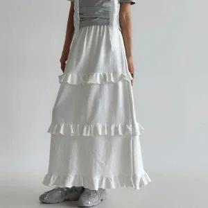 /다잇템 여자 티어드 흰치마 롱스커트