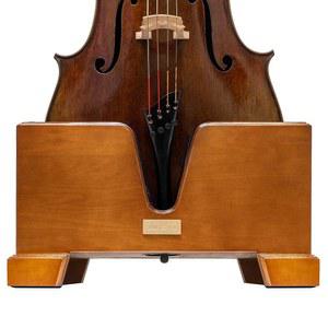 MI&VI 클래식 나무 첼로 박스 스탠드 4/4 풀 사이즈 - 페르시안 블루 벨벳 플러시 쿠션 우드 첼로 스탠드, 보우 수납 홀더 슬롯 포함