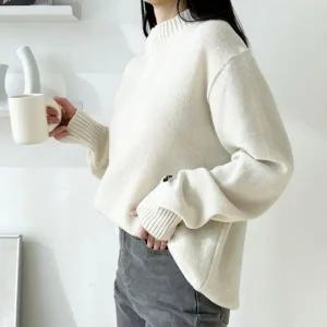엠로트 여성 가을 터틀넥 폴라 긴팔 하 가디건 패션 반목 오피스 반폴라 부드러운 스웨터 울컬러 겨울 포인