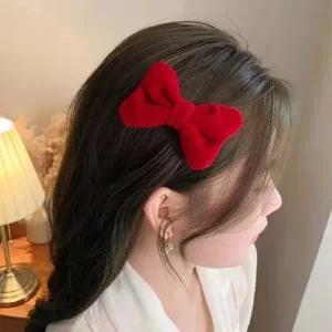 벨벳 털 리본집게핀 겨울 벨벳리본집게핀 밍크 겨울머리핀 리본삔 왕리본핀