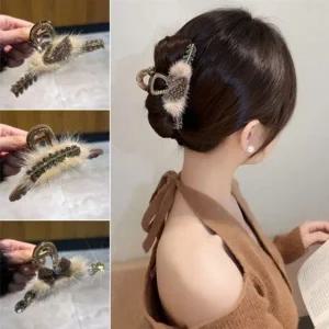 집게핀 가을겨울 보온 포인트큐빅 리본집게핀 올림머리 파티헤어 겨울집게핀