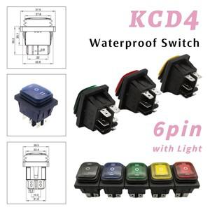 KCD4 방수 밀폐형 로커 스위치 6핀 헤비 듀티 DPDT 순간 작동 16A 250VAC 12V 220V 램프 포함