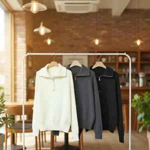 [하프클럽/]여자 민무늬 하프집업 세일러카라 FW 니트