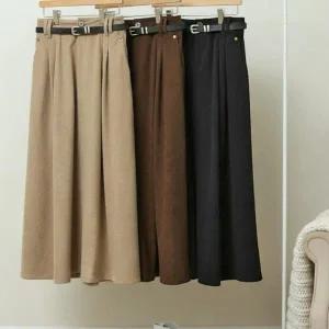 [하프클럽/]여자 골덴 허리 고무줄 밴딩 겨울 롱 스커트