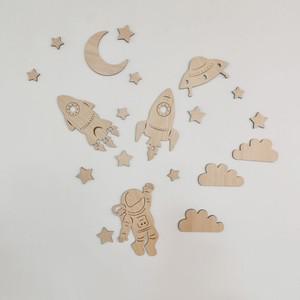 Ins 북유럽 스타일 우주 비행사 시리즈 벽 스티커, 소년 방 창의적인 나무 장식, 로켓 쏘서 클라우드 그래