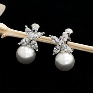여자 진주 연주회 신부 달랑 왕 꽃잎 귀걸이