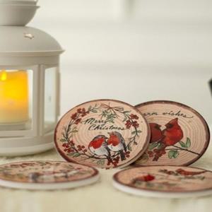 [MENOVP5T_4A]크리스마스 기차장식 우드 컵받침 4p set 2