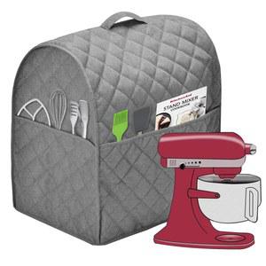 키친에이드 틸트 헤드와 호환되는 포켓 3개가 있는 스탠드 믹서 먼지 커버, 간편한 청소, 다림질 가능(라이트 그레이, 6~8쿼트에 적합)