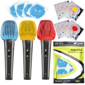 200 PCS (100 팩) 마이크 위생 커버 일회용 부직포 핸드헬드 앞유리 보호 캡 KTV 노래방 녹음실 무대 공연 (다색)