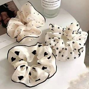 당고 똥 머리 시스루 곱창 헤어 머리 끈 3개 세트-WD74084