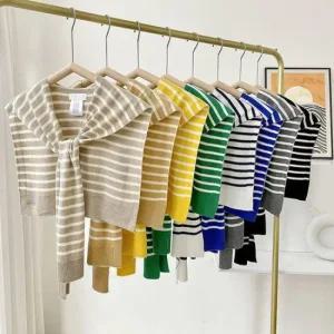 [오노마] ONM 스트라이프 페이크 가디건 셔츠 레이어드 니트 케이프  10764774A)