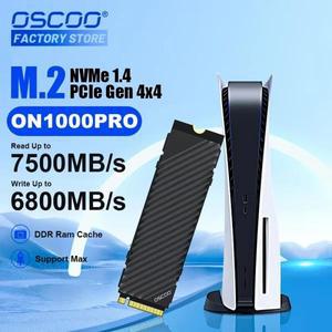 OSCOO 플레이스테이션 5 NVMe PCle Gen4.0x4 M.2 2280 내장 게이밍 SSD 3D NAND 플래시 최대 7500MB/s 히트