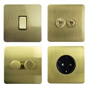 Wallpad 벽 조명 스위치 2방향 로커 토글 LED 조광기 나사 없는 브러시드 골드 황동 강판 슬림 프레임