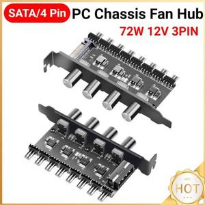 PC 선풍기 허브 SATA 4 핀 어댑터 8 채널 PWM 냉각 속도 컨트롤러 노브 쿨러 컴퓨터용