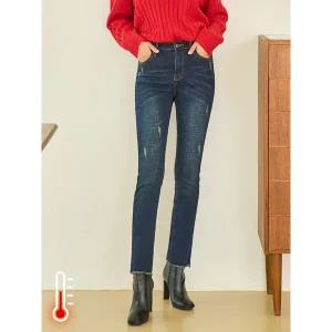 [하프클럽/진마니아]블루 허리스판 위빙기모 내추럴컷팅 일자 데님