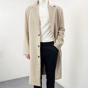 [엠클로] 남자 오버핏 베이직 안감 퀼팅 싱글 쓰리버튼 울 롱코트 3컬러