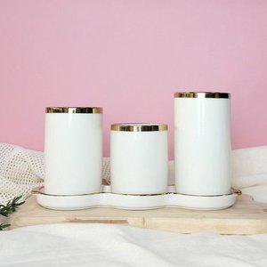 [MIR]미르 골드라인 세라믹 수저통 4P 세트 (물받이 포함) 도자기 물빠짐 수저정리함