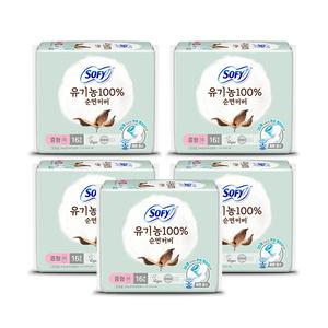 쏘피 유기농100%순면커버 날개형, 중형, 16매, 5개