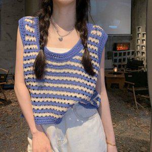 여성 크롭 뷔스티에 크로쉐 그물 여름니트조끼 TS363