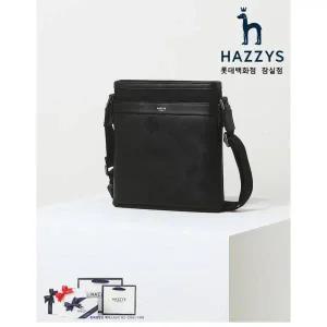 [롯데백화점]헤지스ACC [선물포장]HJBA3E172BK_남성용 블랙 가죽 체크 실버로고 크로스백