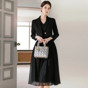 [시크라인] 일레인 크롭 자켓 레이어드 샤 플레어 원피스