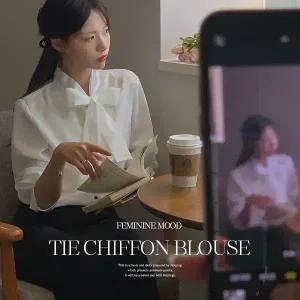 핫핑 [하객룩][포인트룩] 코델 브이넥 타이 쉬폰블라우스