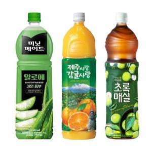 한번에먹자 1.5L 과즙음료 혼합 3종 / 미닛메이드 알로에 2개 + 웅진 초록매실 2개 +
