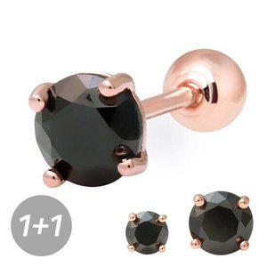 [미니아트][1+1] 블랙라운드 큐빅 14K 로즈골드 금침 피어싱 귀걸이