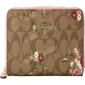 코치 여성 장지갑 라운드 지퍼 꽃무늬