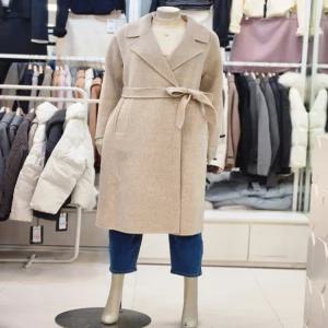 [숲]여성 모 100% 핸드메이드 벨티드 롱 코트 OABHCT7