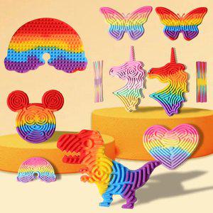 [유니커블]레인보우 마카롱 컬러 실리콘 스트링 아트 팝잇 끼우기 놀이 퍼즐 보드 게임 푸쉬팝 피젯 토이