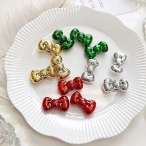 [2개]관통형 26mm 메탈릭 동글 통통 나비리본 4종 3-1034-4 비즈공예 키링재료