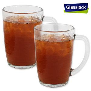 (1+1)글라스락 내열강화유리 스트라이프머그460ml-2개 물컵 손잡이머그잔 쥬스 카페컵