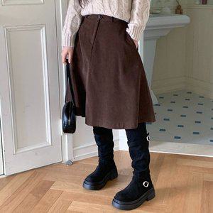 [다잇템]여자 포근 후레아 골덴 FW 면원단 중간 스커트