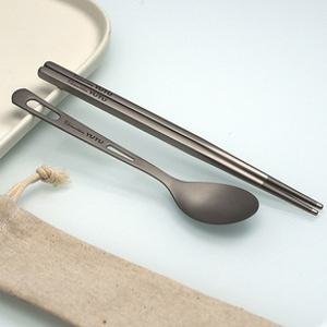 순수 티타늄 수저 세트 전용가방포함 기념품 스푼 캠핑 등산 낚시 비박 백패킹