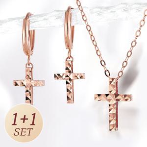 주리에떼 14K 18K 목걸이 귀걸이 로즈골드 데일리 컷팅 십자가 여자친구 금 목걸이 원터치 귀걸이 선물