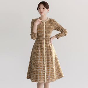 [시크라인] (~XXL까지) 데니 펄프린지 체크 트위드 원피스 겨울 오피스룩 하객룩 연말룩 모임룩 파티룩 빅사이즈