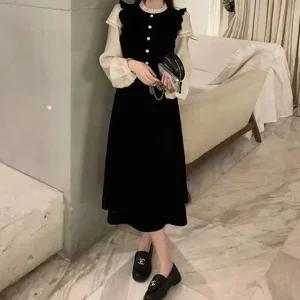 (예쎄) 벨벳 프릴장식 스판 롱원피스(S4WOP017A)